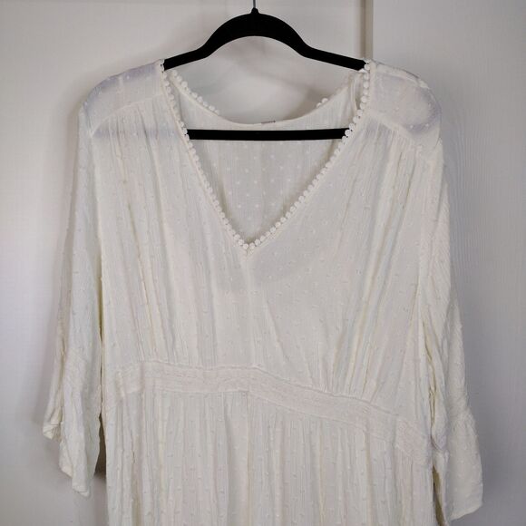 Knox Rose Swiss Dot Cream 3/4 Sleeve Maxi Dress Plus Size 2X Hippie Prairie Boho - Picture 3 of 12